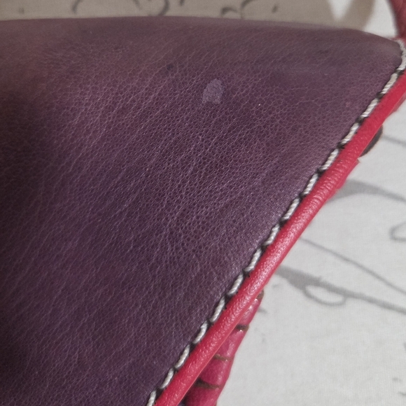 Handmade Pyramid Leather Whipstitch Crossbody Bag Purple and Red - Picture 6 of 12